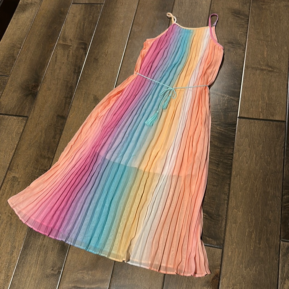 NWOT Truly Me by Hannah Banana pastel rainbow pleated dress size 7 (runs big)